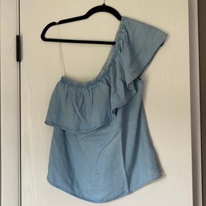 7 for all Mankind One Shoulder Denim Top, XS